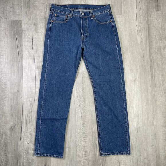 Levis 501 Jeans Mens 33x32 Blue Dark Wash Straight Leg Button Fly Modern I - Picture 1 of 13